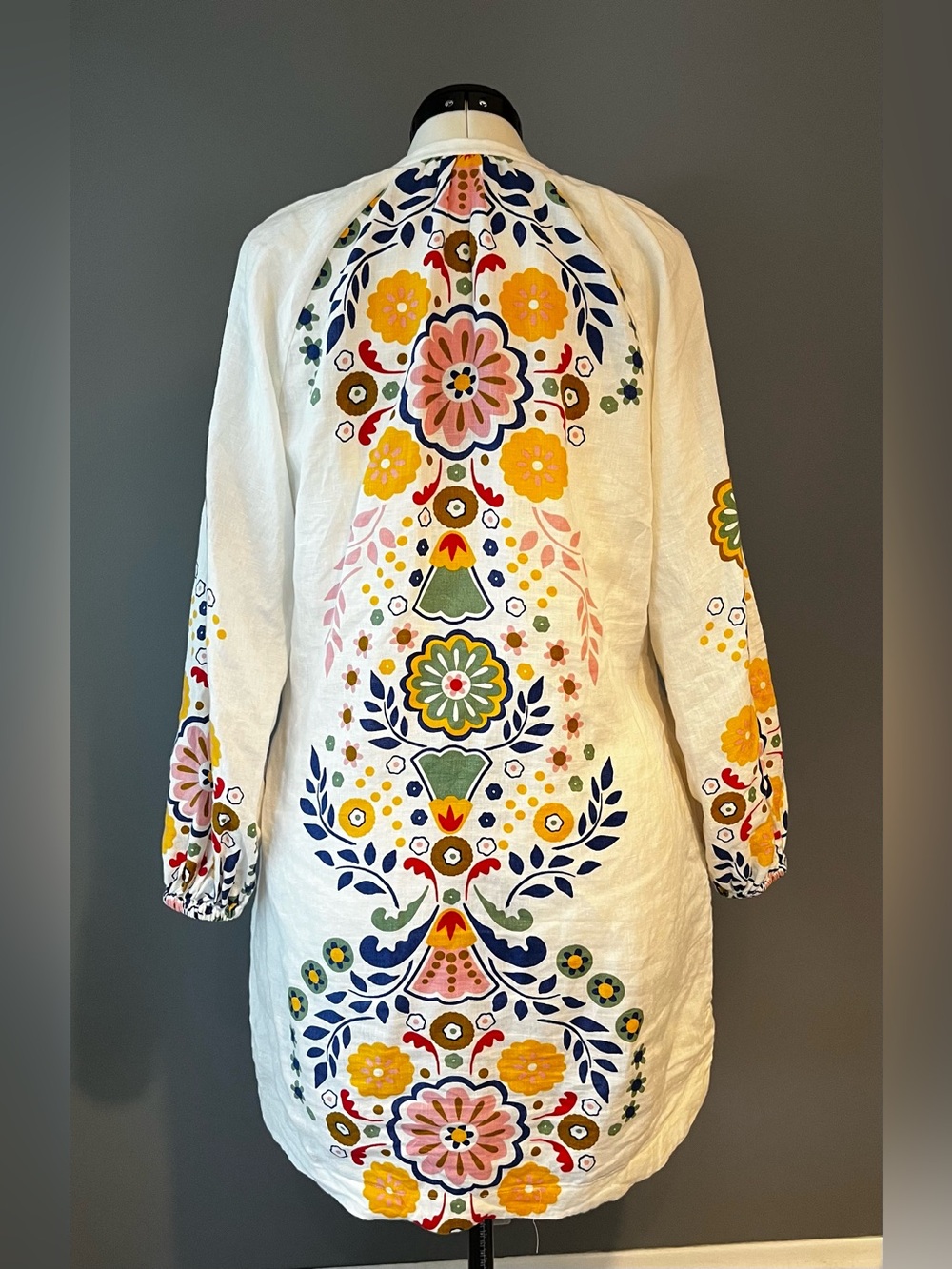 Boden White Floral Motif Dress with Navy, Pink & Mustard Accents - Picture 2 of 6